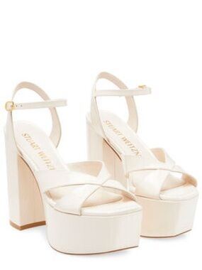 Stuart Weitzman Miami Squarehigh platform heels in ivory patent leather Sz8.5